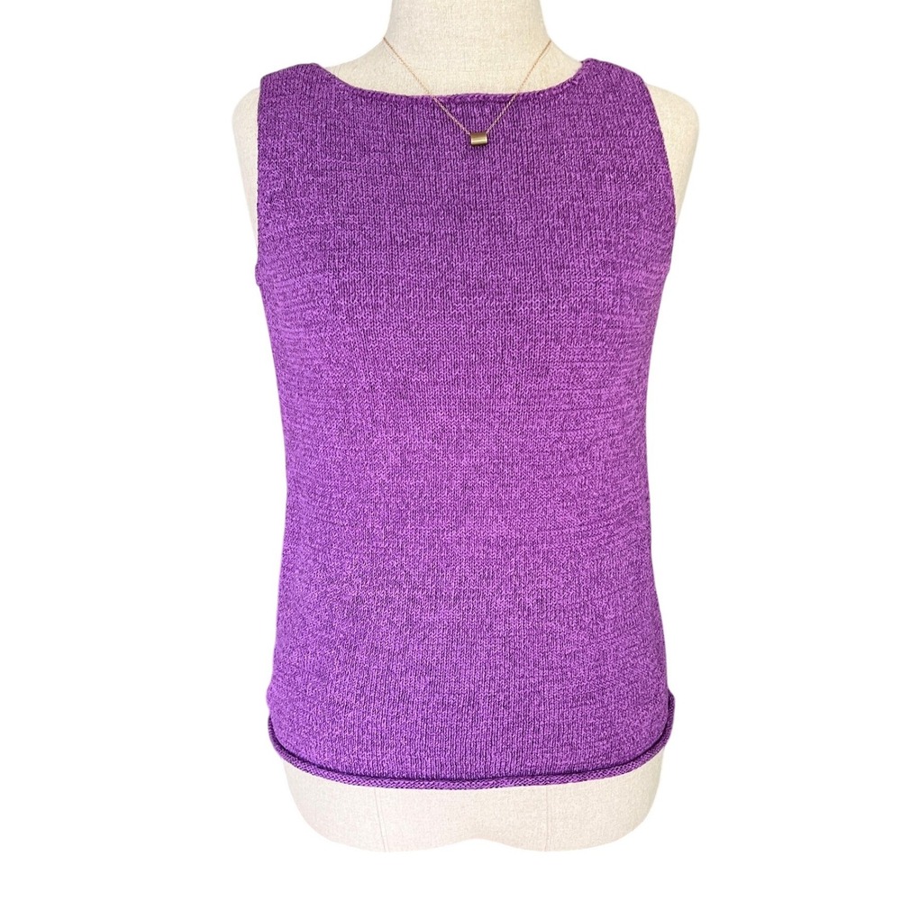 Vintage Easy Spirit Knit Tank Top S Orchid Purple Stretchy Boat Neck Office Boho
